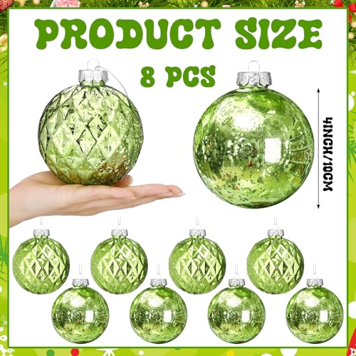 Syhood Green Christmas Ball Ornaments 4-inch Shatterproof Holiday Decorations Set of 8