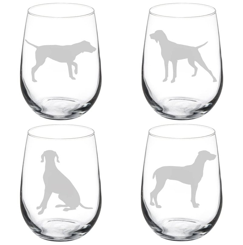 MIP Set of 4 Wine Glass Goblet German Shorthaired Pointer Collection (17 oz Stemless)