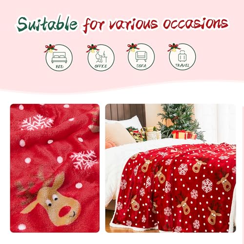 Ramees Christmas Throw Blanket - Cozy Fleece Holiday Blanket with Reindeer & Snowflakes