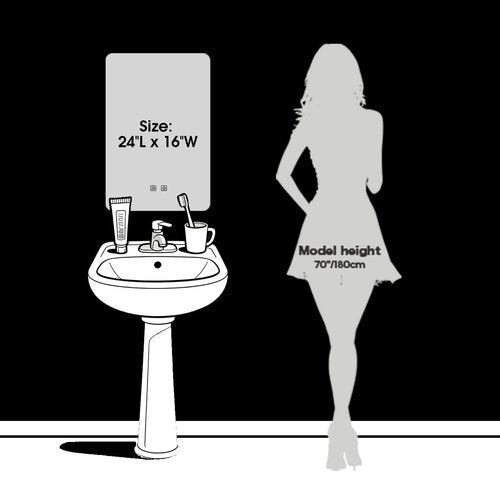 LED Bathroom Mirror, 16 x 24 Inch Anti-Fog Bathroom Mirror with Lights, Stepless Dimmable Lighted Bathroom Mirrors for Wall, Rectangle Bathroom Vanity Mirror with Front and Backlight, Vertically Only