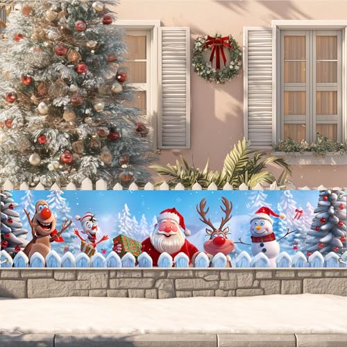 Christmas Yard Banner Santa Reindeer Snowman 78x17 Inches Outdoor Holiday Decoration