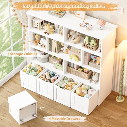 Kids Toy Storage Organizer with 7 Cubes and Mobile Rolling Drawers