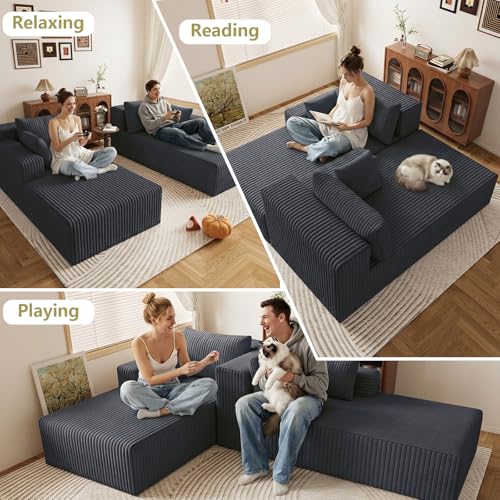 71-Inch Oversized Corduroy Double Chaise Lounge Chair with Pillows