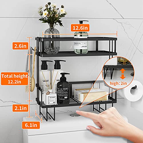 2-Tier Over-the-Toilet Storage Shelf with Hooks and Paper Rack