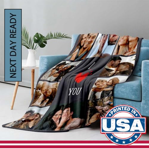DayOfShe Custom Photo Blanket - I Love You Girlfriend Boyfriend Personalized Flannel Gift, Ultra Soft Fleece Bed Cover, Anniversary & Birthday Gift