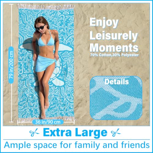 Extra Large Turkish Beach Towel, 79x36 Inch Lightweight Quick Dry Sand Free