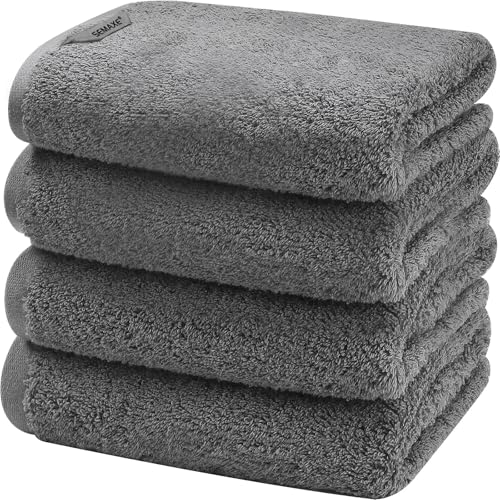 4-Pack Gray Cotton Hand Towels with Hanging Loops, 16x27 Inch
