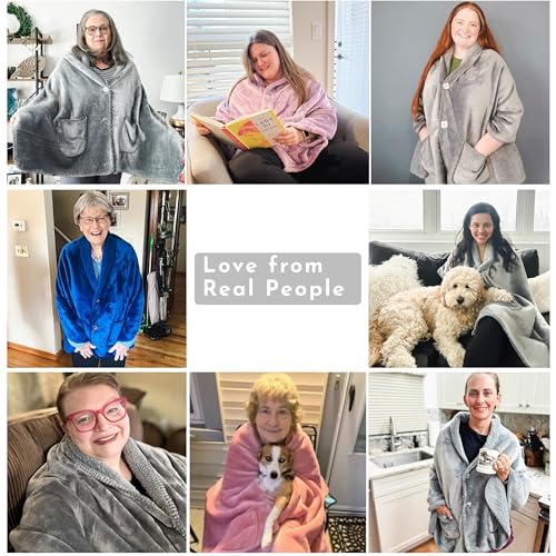 Double Layer Sherpa Poncho Blanket - Wearable Fleece Cape for Home