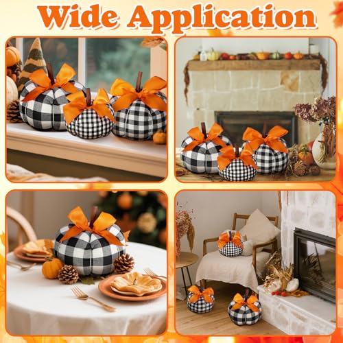 3-Piece Fabric Pumpkin Decor Set - Buffalo Plaid Farmhouse Fall Centerpiece