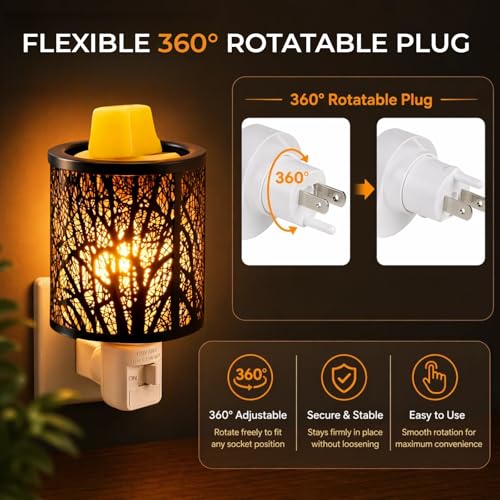Plug-In Metal Wax Melt Warmer with Tree Design and Spare Bulb