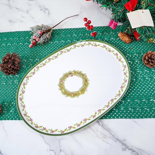 Oval Christmas Serving Tray Set of 3 Melamine Platters for Snacks Cookies Candy - Green & White