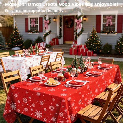 Mulbozy Red & White Snowflake Christmas Tablecloth Set 12 Pcs 54x108 Rectangle