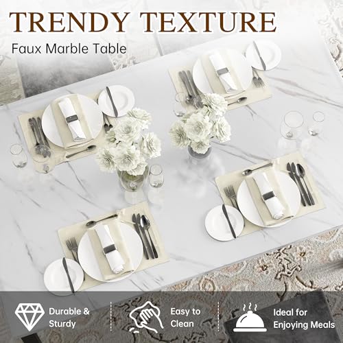 5-Piece Faux Marble Dining Table Set for 4 with Button Tufted Chairs