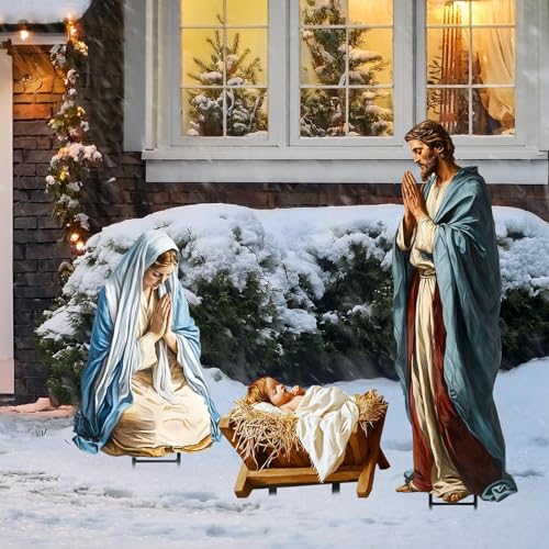 Bunny Chorus Large Metal Nativity Scene Yard Stakes - 3pcs Outdoor Christmas Decor