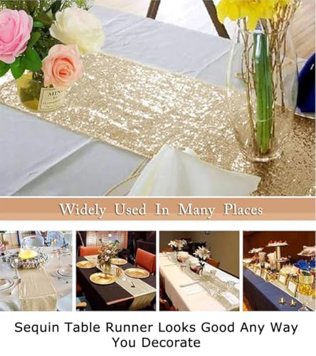 Light Gold 12x108 Sequin Table Runner - ShinyBeauty