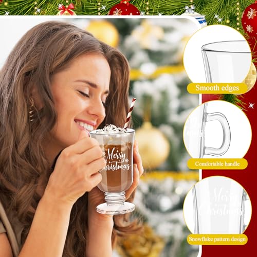 Sliner 6-Piece Irish Coffee Glass Mugs with Holiday Snowflake & Merry Christmas Patterns
