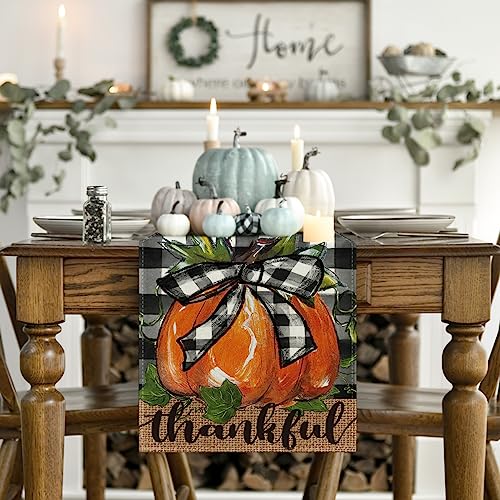 Artoid Mode Pumpkin Thankful Fall Table Runner 13x120 Inch Linen Decor