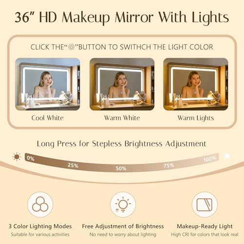 50" Modern Makeup Vanity Desk with LED Mirror, 5 Drawers & Charging Station
