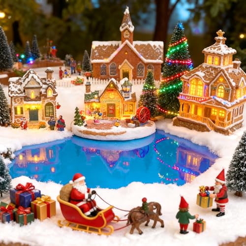 59" x 15.7" Christmas Village Ocean Display Mat, Miniature Landscape Pad