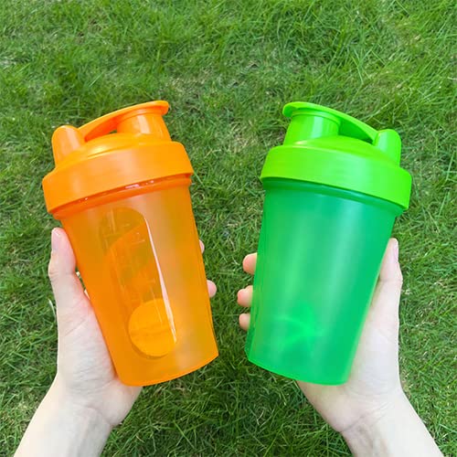 ANNAKIKI Shaker Bottle Protein Shakes and 13.5-OZ/400ml Shaker-Bottle with Whisk Balls,BPA-FREEE plastic (Orange+Green(2PCS))