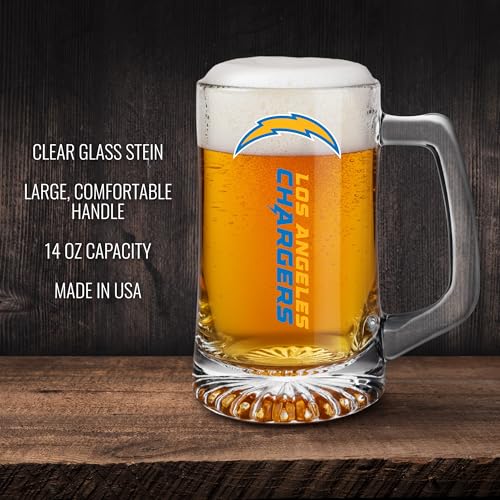 Los Angeles Chargers 14oz Glass Beer Stein, Heavy-Duty Logo Mug