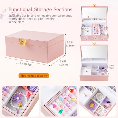 Musical Jewelry Box for Girls with Spinning Ballerina and Mirror, Pink
