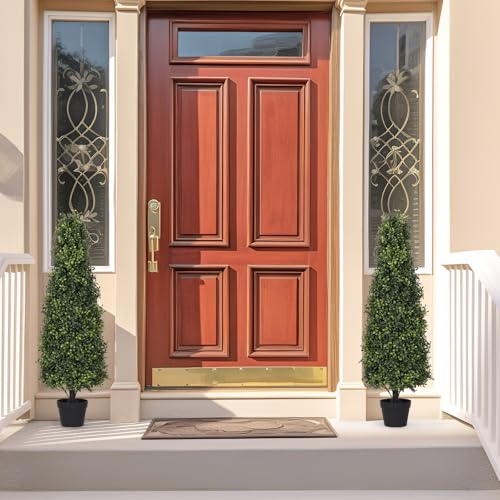 4ft Artificial Boxwood Topiary Trees (Set of 2) - UV Resistant Faux Plants