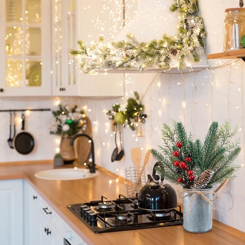 Winlyn 3-Pack Artificial Christmas Potted Plants - Rustic Holiday Decor
