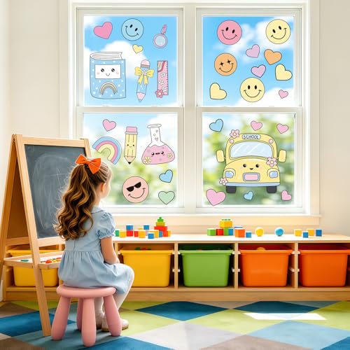 6 Sheets Pastel Smile Face Window Clings for Classroom Decor