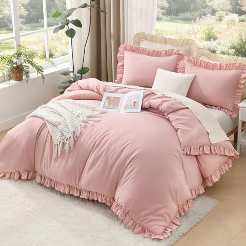 Litanika Full Comforter Set - 3 Piece Blush Ruffle Shabby Chic Bedding