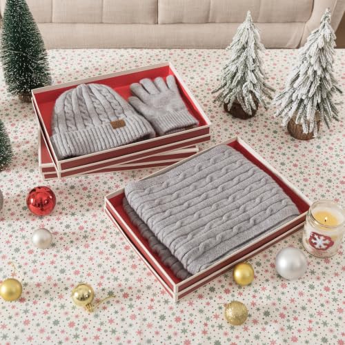 Soul & Lane Festive Red Gift Boxes with Lids (Set of 3) – 13.2 x 9.8 x 1.8 in, Holiday Clothing Boxes