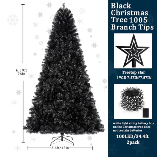 6ft Black Pre-Lit Artificial Christmas Tree with LED Lights & Accessories