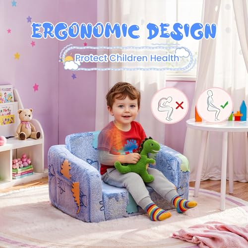 2-in-1 Foldable Toddler Couch and Floor Bed, Glow-in-the-Dark Foam Sofa
