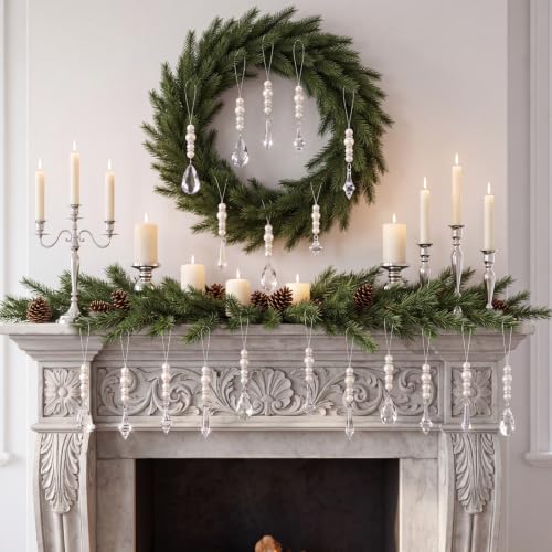 Kenning 12 Pcs Christmas Pearl Crystal Ornaments - 3 Styles, 4.3 Inch, 12/Classic