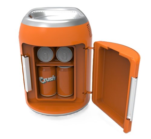 Crush branded can shaped 6 can mini personal fridge cooler-W: 10.20" x L: 10.20" X H: 14.53 (Orange)