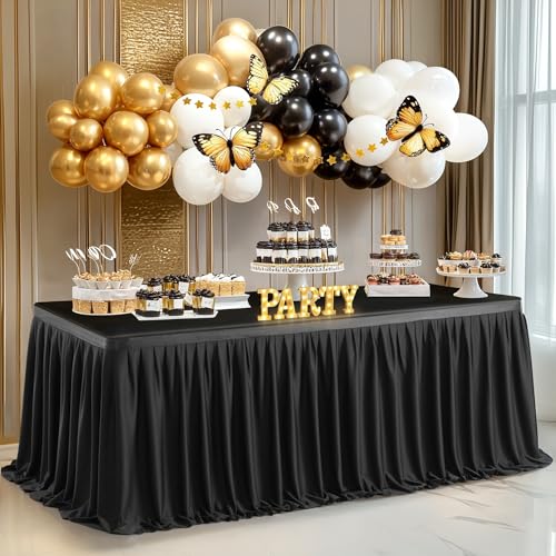 6ft Wrinkle-Resistant Pleated Table Skirt for Parties and Weddings - Black