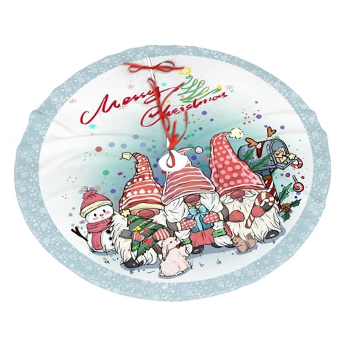 Christmas Tree Skirt 48 Inch with Gnomes - Festive Holiday Tree Mat for Christmas Decorations