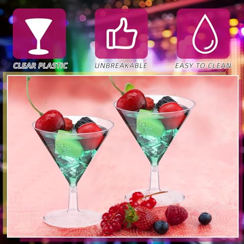 12 Pcs 2 oz Disposable Martini Glasses, Clear Plastic Cocktail Cups for Party
