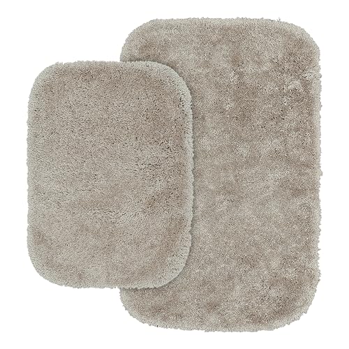 2-Piece Taupe Bath Rug Set, Ultra Plush Soft Non-Slip Washable Bathroom Mats