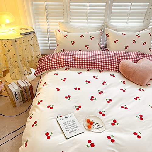 Cherry Print 100% Cotton Twin Duvet Cover Set - 3-Piece Bedding