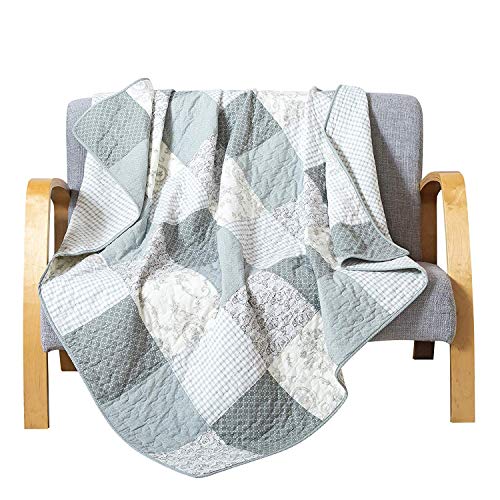 Cotton Quilted Throw Blanket 50"x60" Sage Green - Cozy Patchwork Design