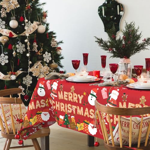 Disposable Red Gold Gingerbread Tablecloth (2 pcs) 54x108 in | Christmas Plastic Table Cover