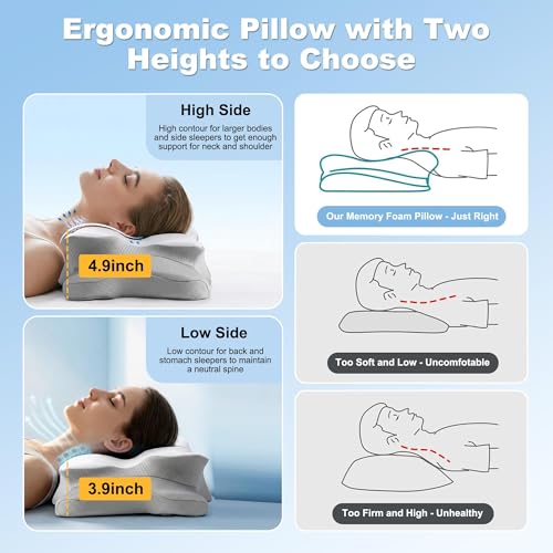 Ergonomic Cervical Neck Pillow with Cooling Cover - Memory Foam