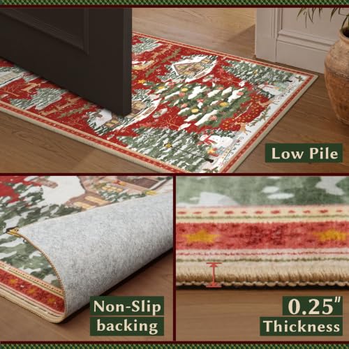 Olacotta Red 6x8 ft Christmas Tree Rug for Entryway - Washable Farmhouse Decor