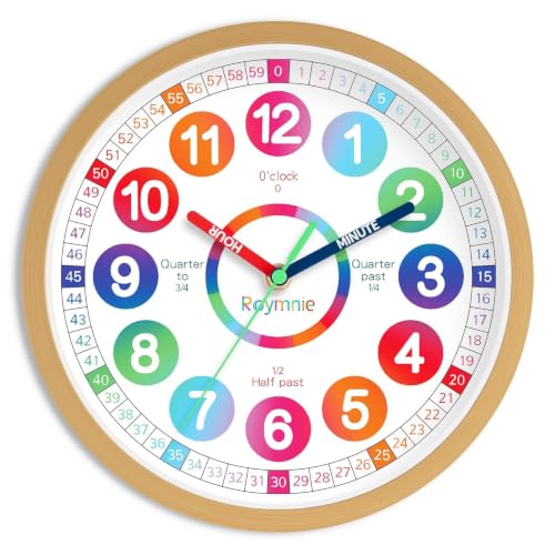 Kids Teaching Wall Clock - 8 Inch Silent Non-Ticking Analog Clock