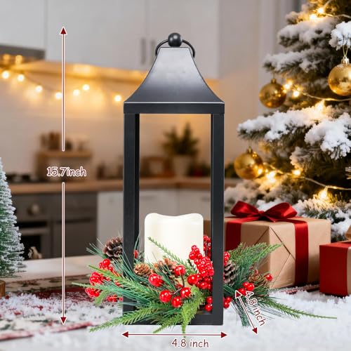 Bdor 15.7in Flameless LED Pinecone Lantern - Black Metal Holiday Decoration