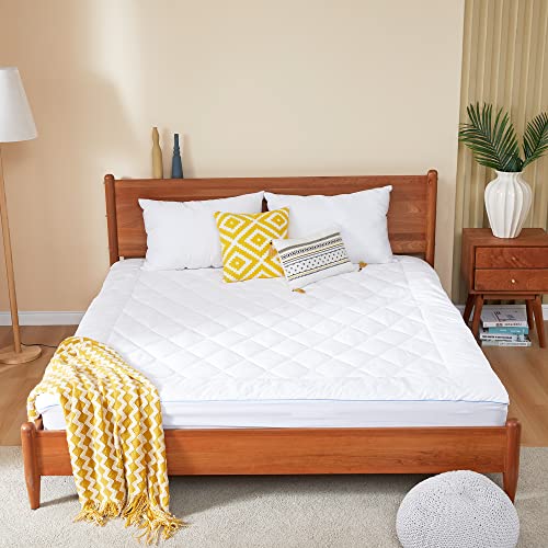 Queen Mattress Pad - Quilted Cotton Cover with Deep Pocket