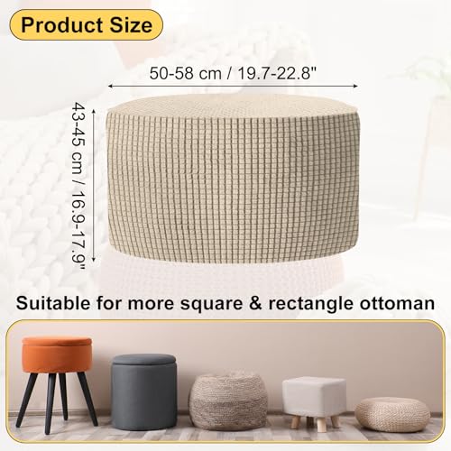 Stretchable Khaki Ottoman Cover with Elastic Bottom, Fits 50-58cm