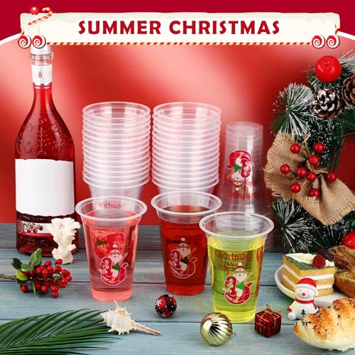 Weewooday 12oz Christmas in July Disposable Plastic Cups, Santa Flamingo Theme