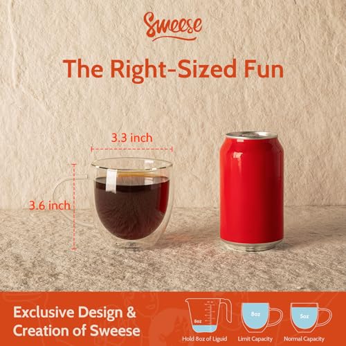 Sweese 8 oz Double Wall Glass Coffee Mugs Set of 4 – Clear Borosilicate Cup for Espresso, Latte & Cappuccino